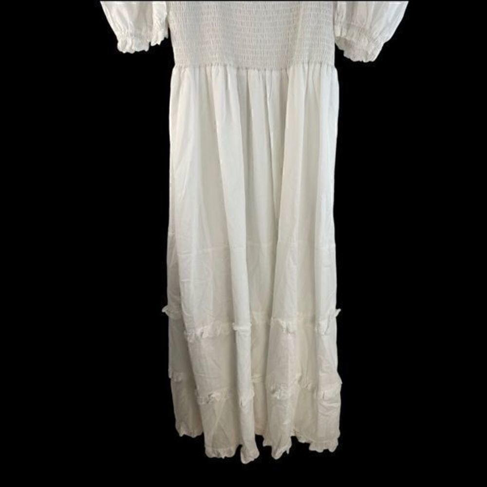 New Sister Jane Coastland Petal Midi Dress Puff Sleeve Tiered Ruffle S White - Picture 8 of 12